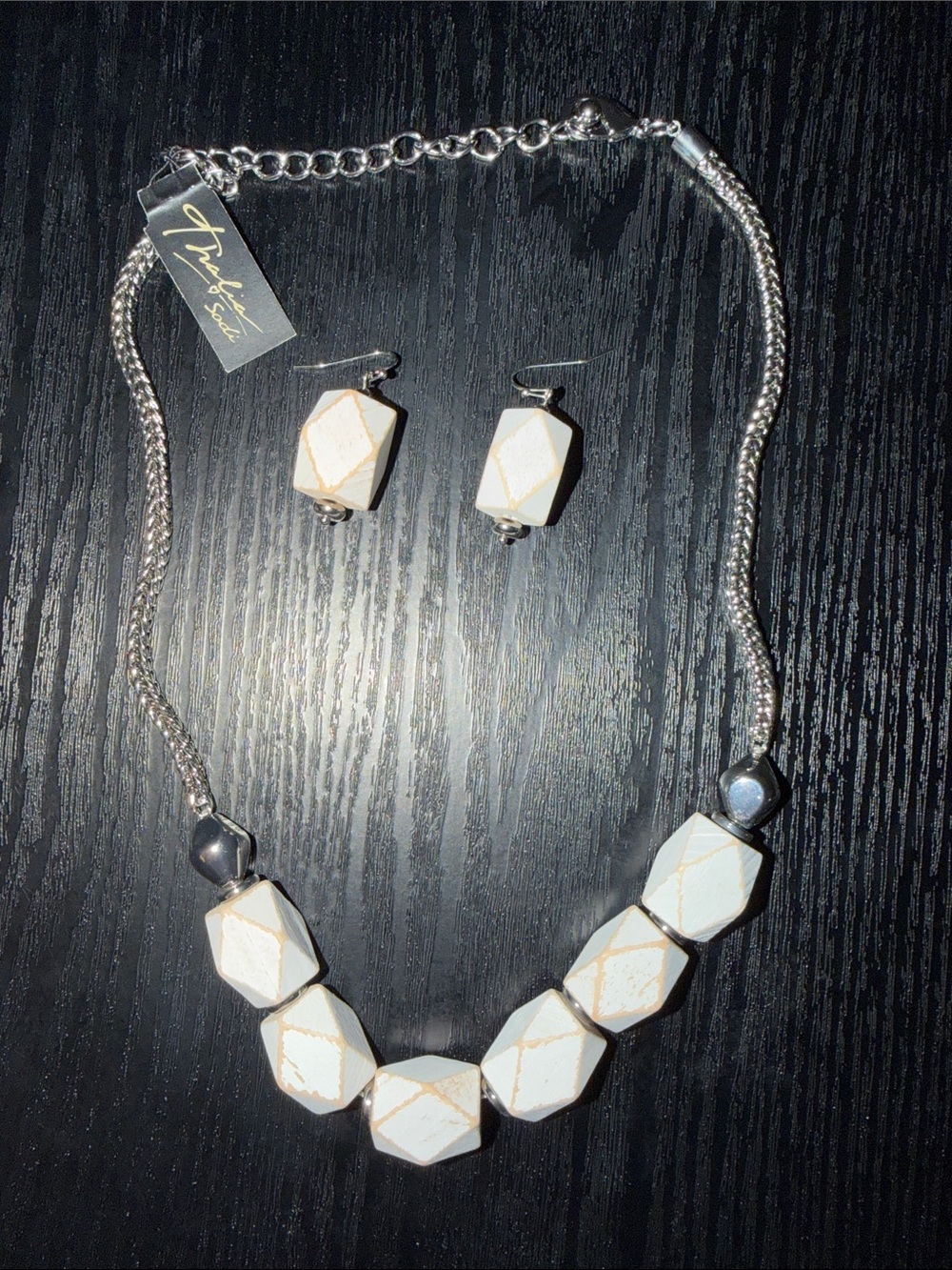 Thalia Sodi White Geometric Bead Necklace and Earrings Set